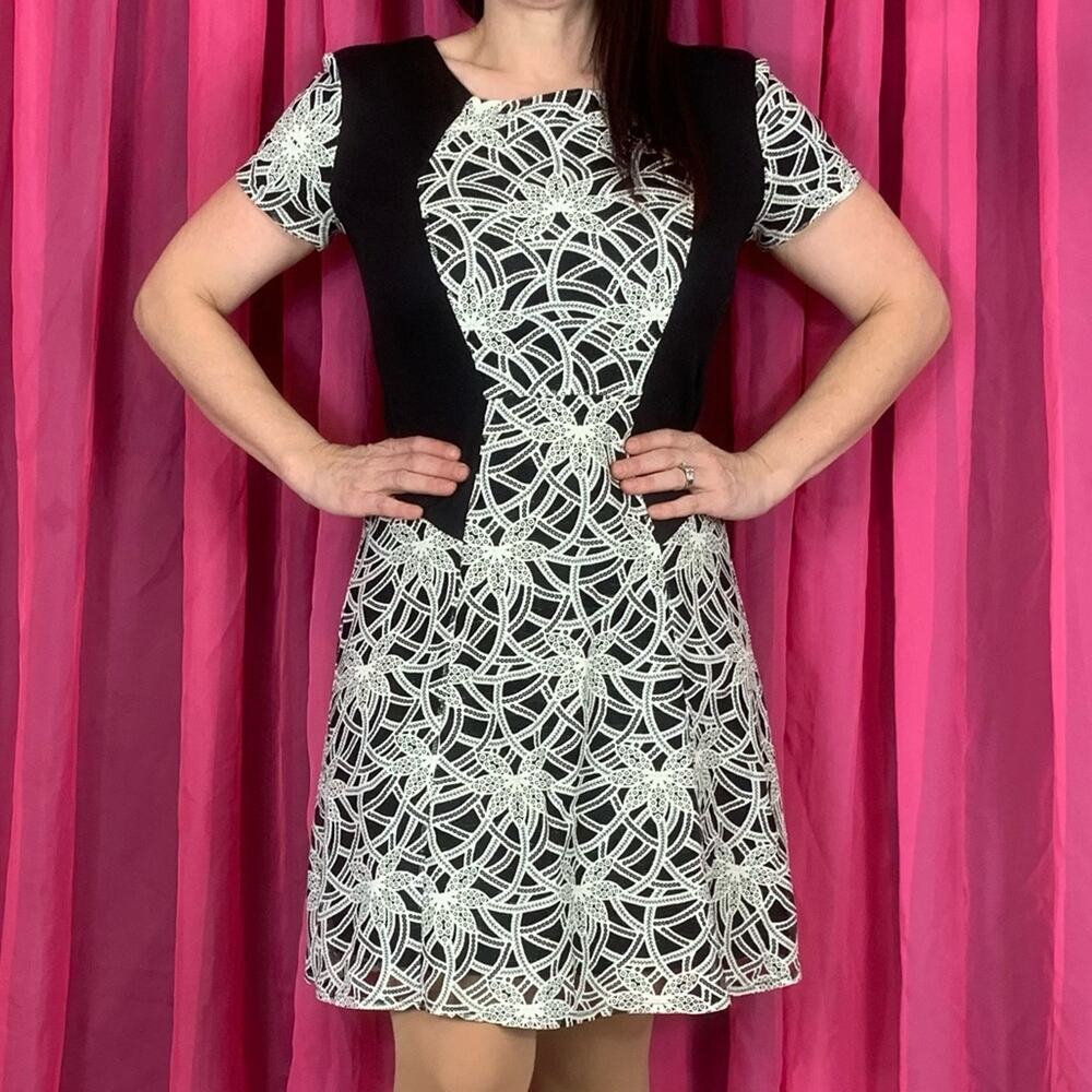 Covington Casual black and white fit and flare dress, size small